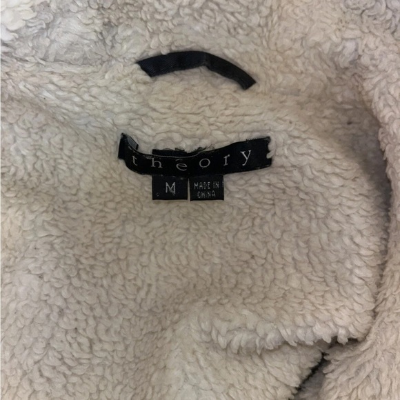 Theory cotton long Hooded Gray winter coat Sherpa lining size M - Picture 6 of 6